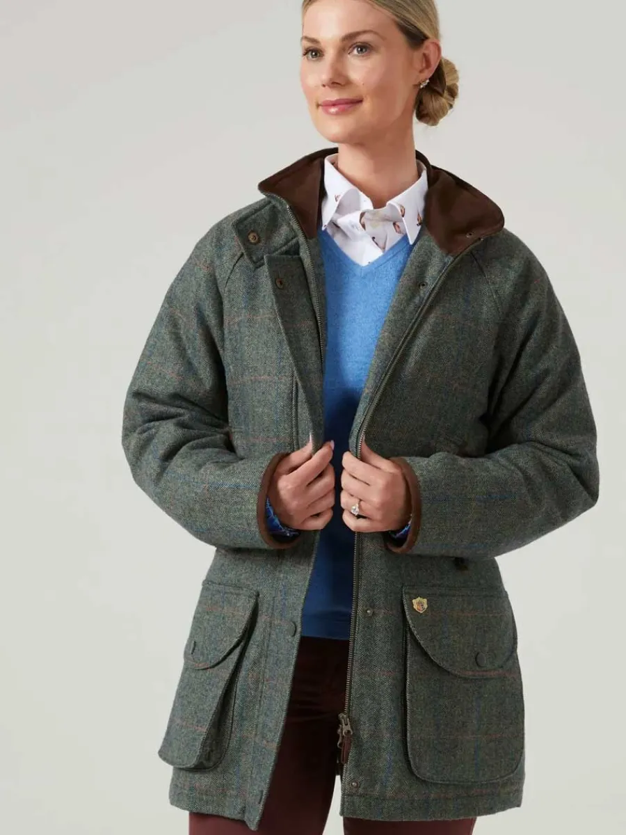 Women Alan Paine Combrook Tweed Shooting Coat - Ladies Tweed - Spruce