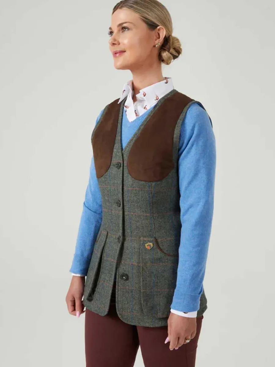 Women Alan Paine Ladies Combrook Tweed Shooting Waistcoat - Spruce