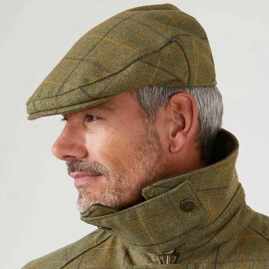Alan Paine Rutland Mens Tweed Flat Cap - Dark Moss