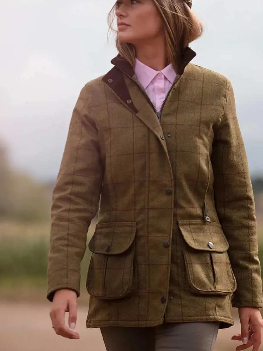 Women Alan Paine Rutland Shooting Coat - Ladies Tweed Waterproof - Lichen