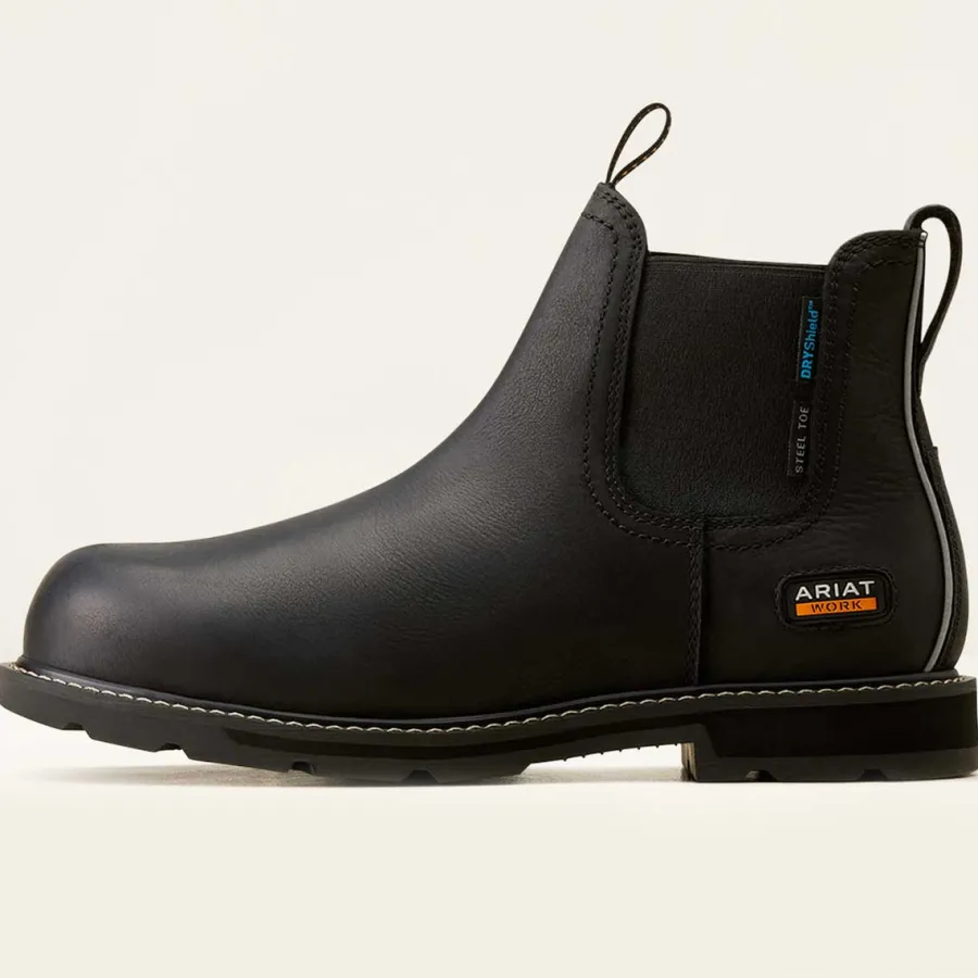 Ariat Groundbreaker Chelsea Work Boots - Mens H2O Steel Toe Cap - Blac