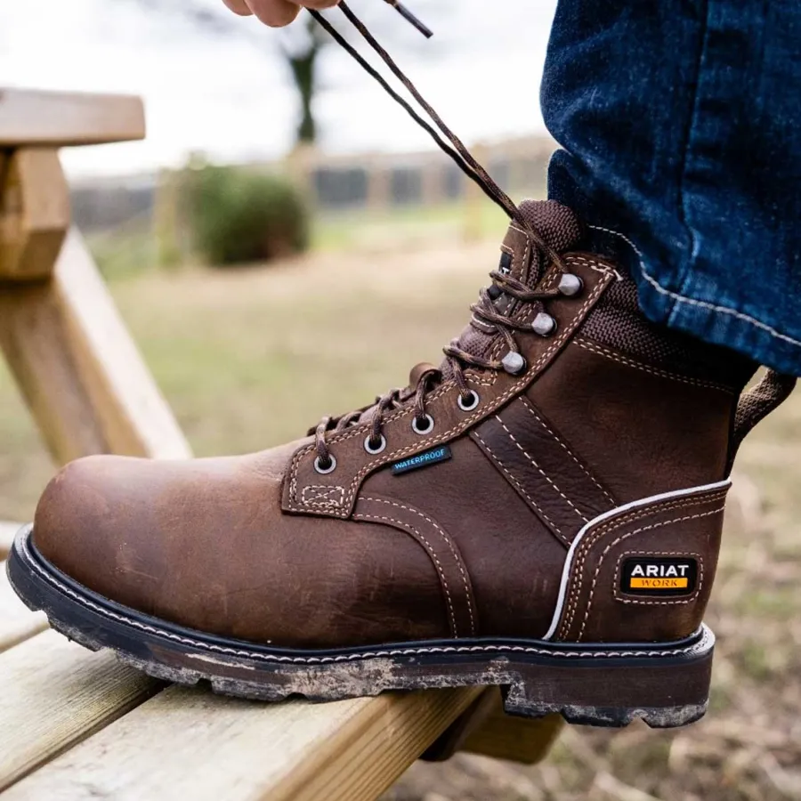 Ariat Groundbreaker 6" Lace Work Boots - Mens H2O Steel Toe Cap