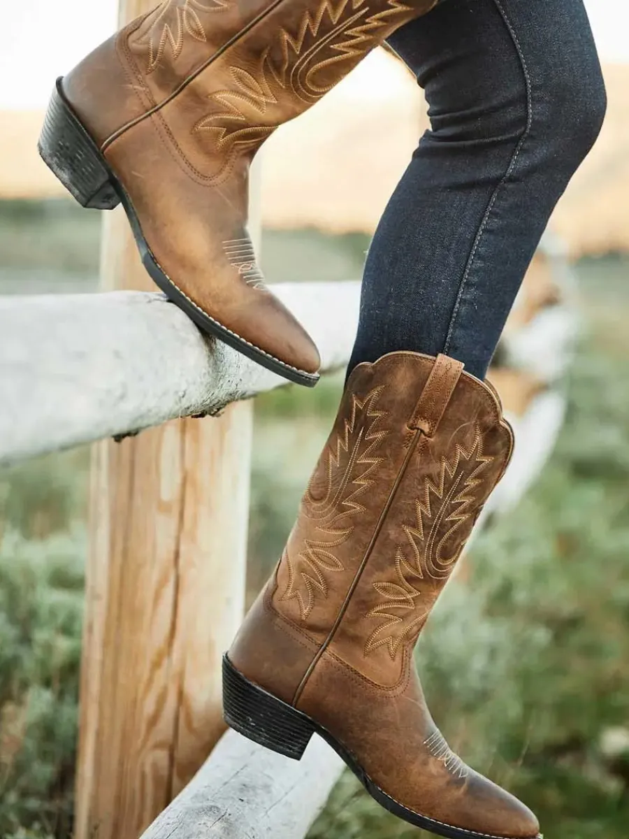 Ariat Heritage Western R Toe Boots - Womens Cowgirl - Distressed Brown