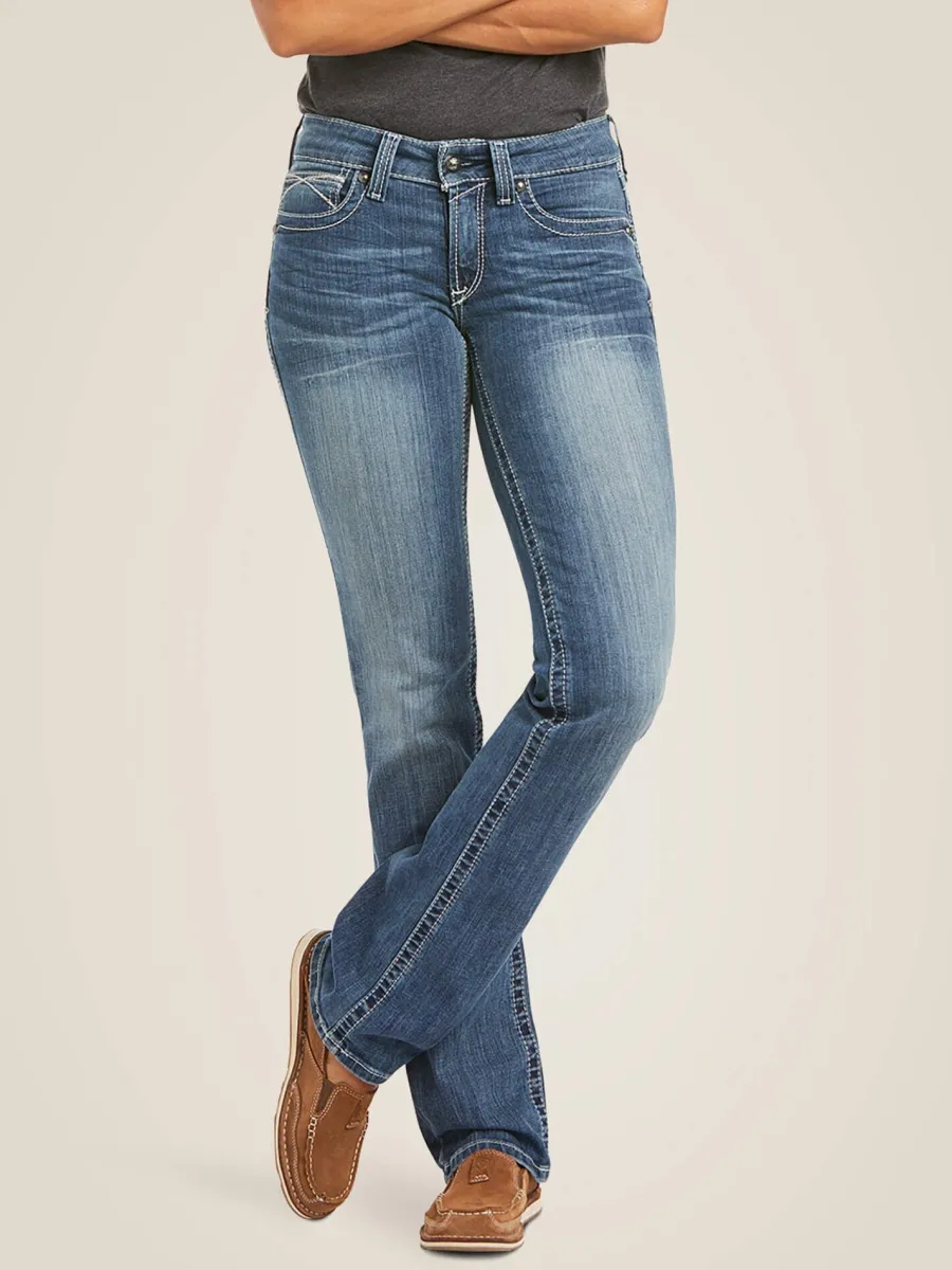 Ariat R.E.A.L Mid Rise Icon Stackable Straight Leg Jeans - Women's - R
