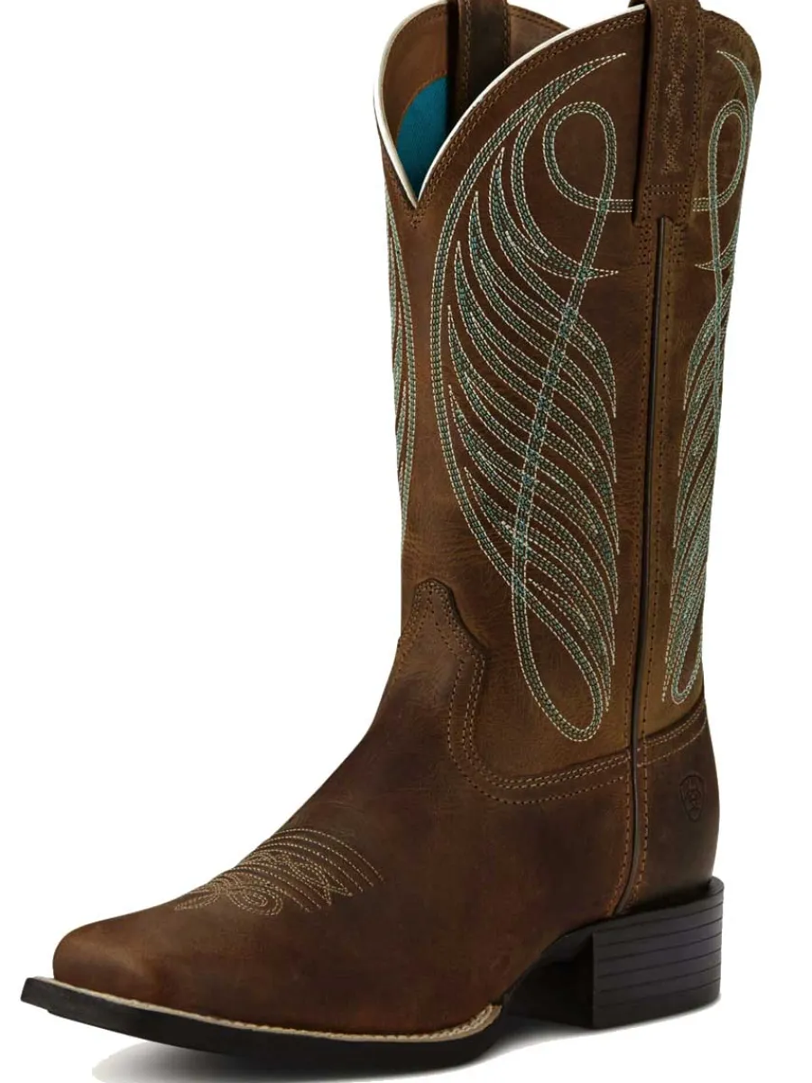 Ariat Round Up Wide Square Toe Western Boots - Womens - Powder Brown