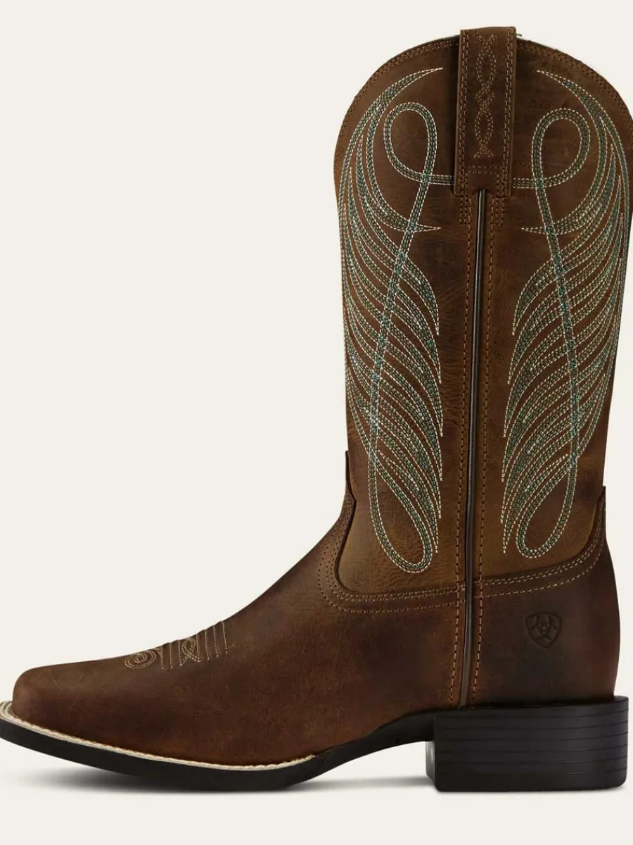 Ariat Round Up Wide Square Toe Western Boots - Womens - Powder Brown