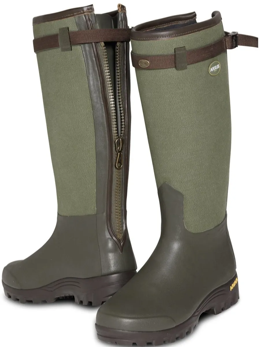 Arxus Primo Canvas Zip Wellington Boots - Neoprene Zip - Dark Olive