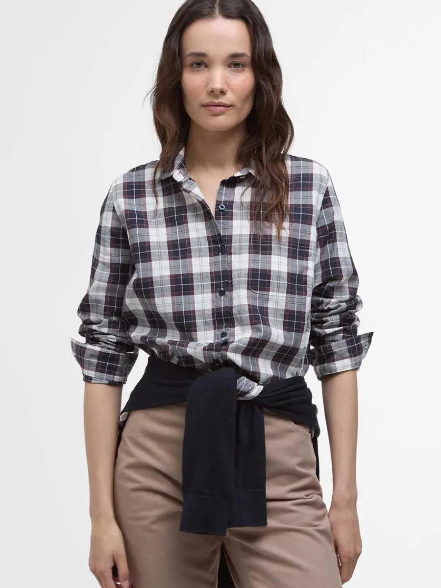 Women Barbour Edda Tailored Long-Sleeved Shirt - Women's - Gardenia Tartan