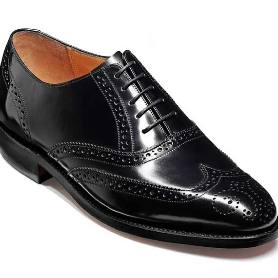 Barker Shoes BARKER Albert Shoes - Mens Brogue Oxford - Black Hi-Shine
