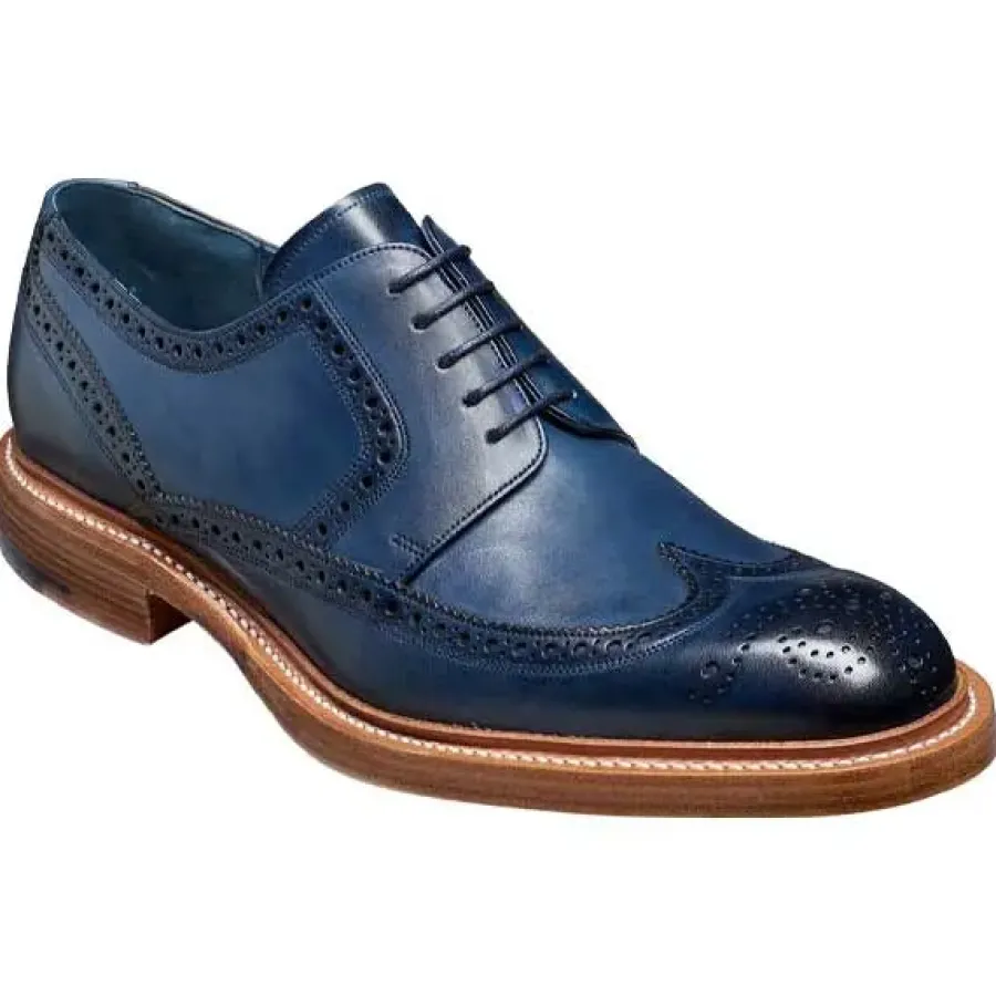 Barker Shoes BARKER Bailey Shoes - Mens Derby Brogues - Navy Hand Painted