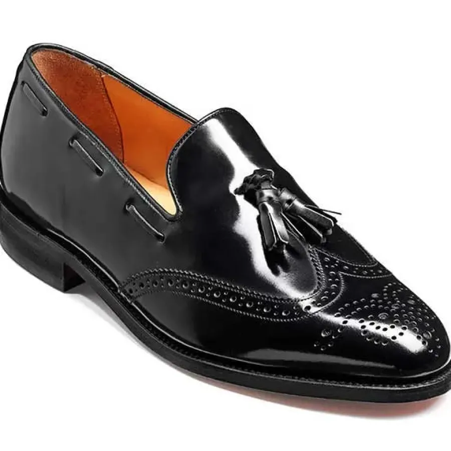 Barker Shoes BARKER Clive Shoes - Mens Tassel Brogue Loafers - Black Hi-Shine
