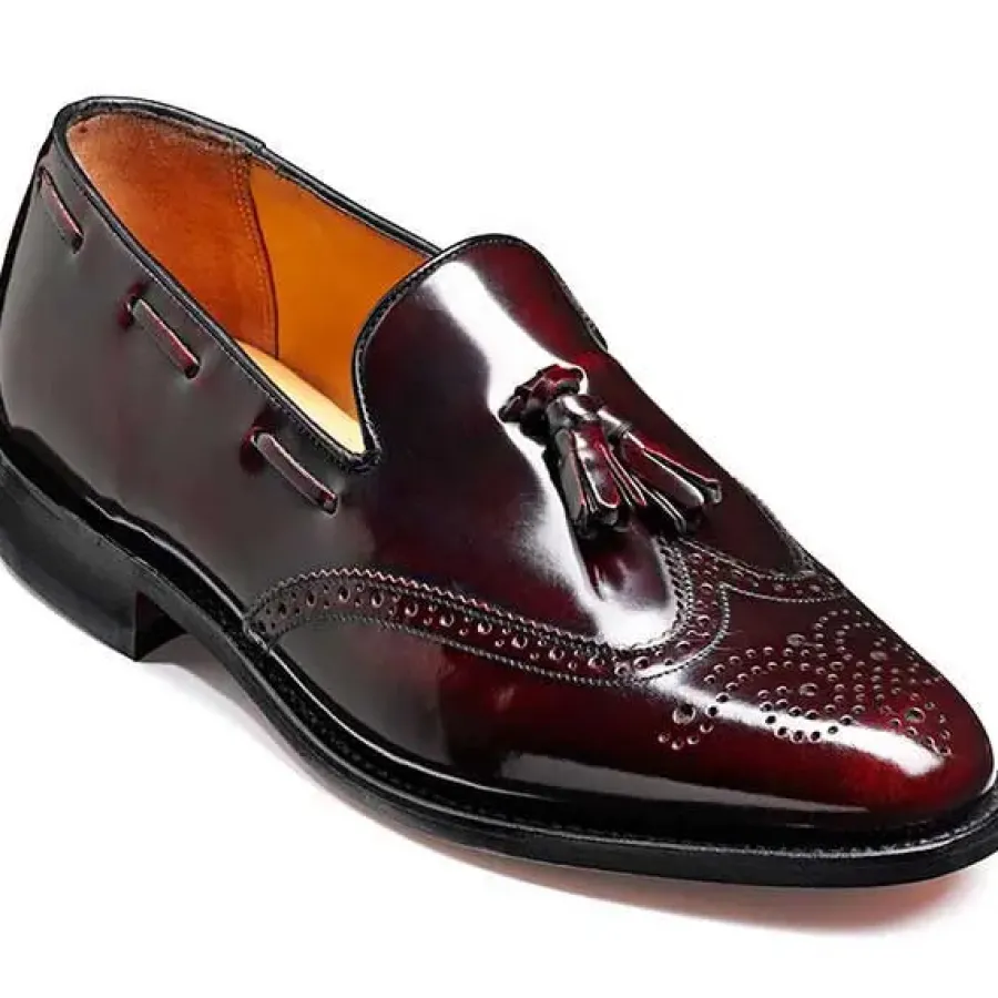Barker Shoes BARKER Clive Shoes – Mens Tassel Brogue Loafers – Burgundy Hi-Shine