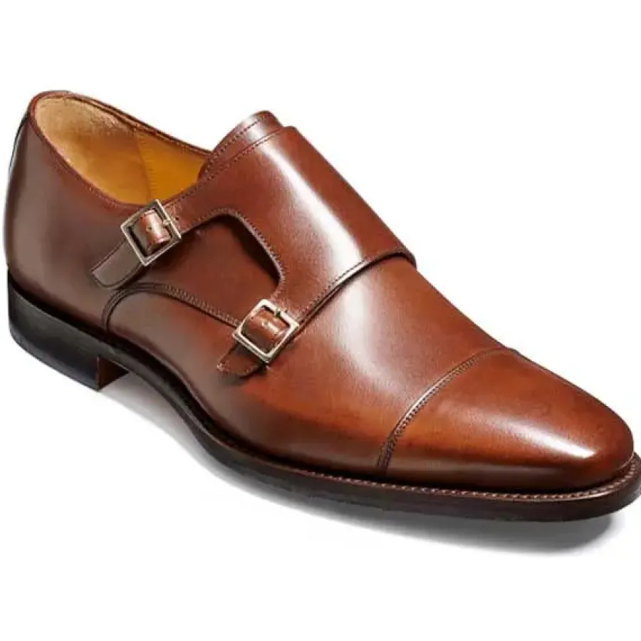 Barker Shoes BARKER Edison Shoes - Mens Monk Strap - Dark Walnut Calf