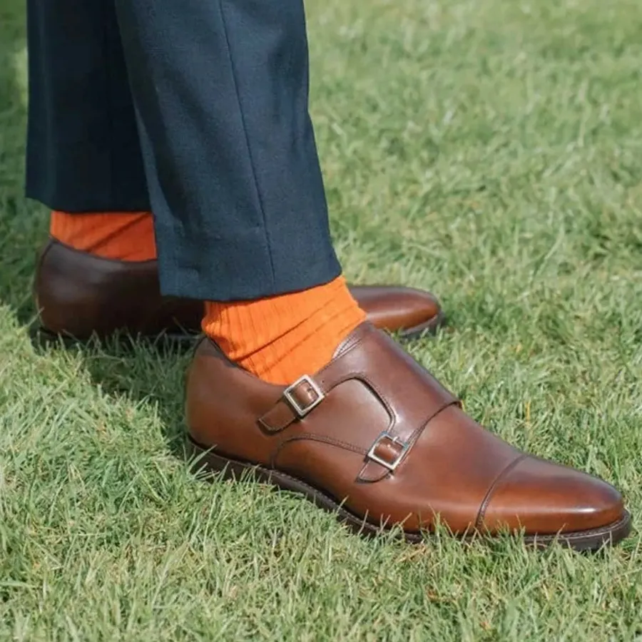 Barker Shoes BARKER Edison Shoes - Mens Monk Strap - Dark Walnut Calf