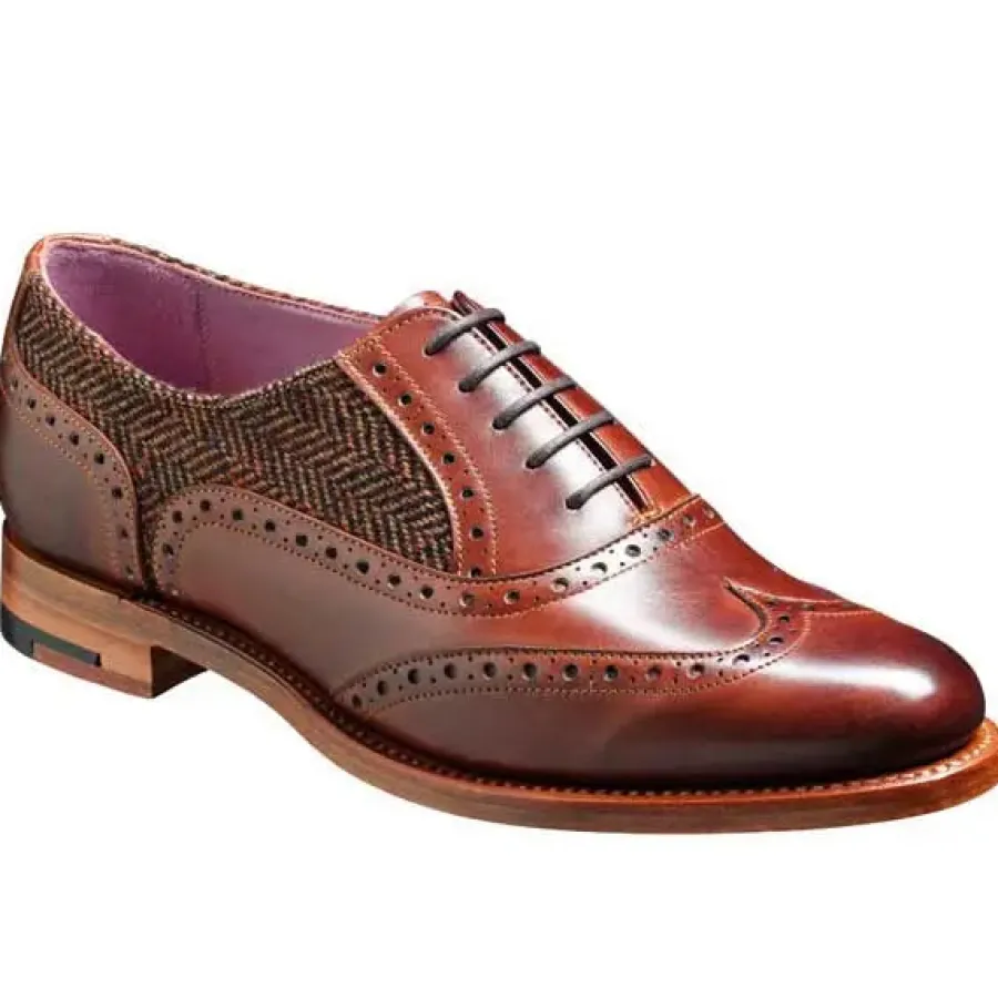 Women Barker Shoes BARKER Freya Shoes – Ladies Brogues - Walnut & Brown Tweed