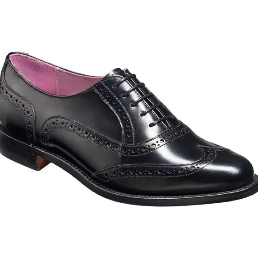 Women Barker Shoes BARKER Freya Shoes – Ladies Brogues - Black Hi-Shine