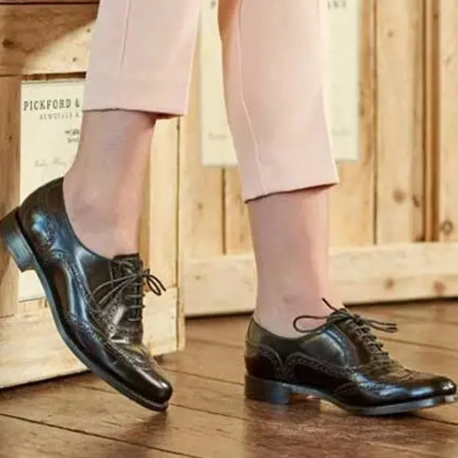 Women Barker Shoes BARKER Freya Shoes – Ladies Brogues - Black Hi-Shine