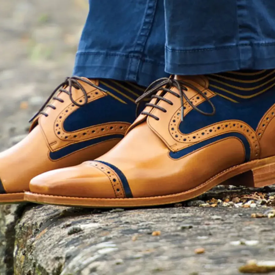 Barker Shoes BARKER Haig Shoes - Mens Derby - Cedar Calf & Blue Suede