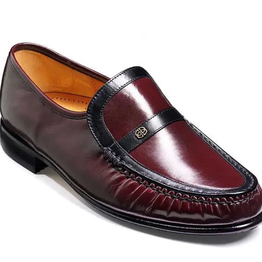 Barker Shoes BARKER Jefferson Shoes - Mens Moccasins - Burgundy & Black Kid