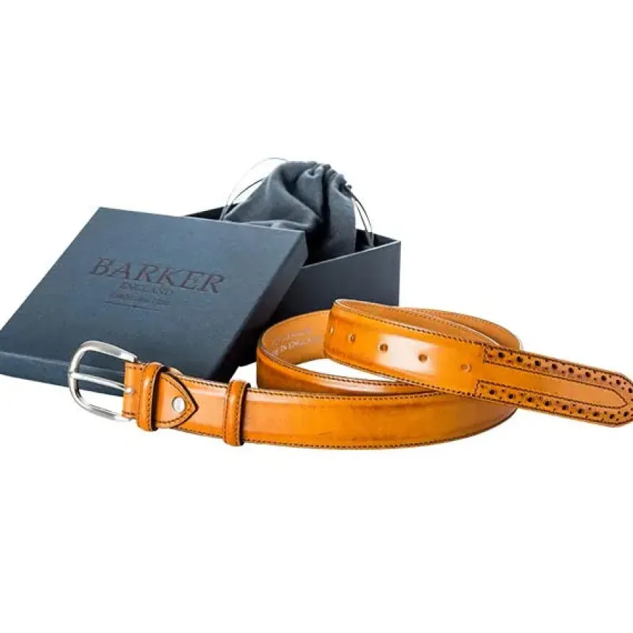 Barker Shoes BARKER Leather Brogue Belt - Mens - Cedar Calf