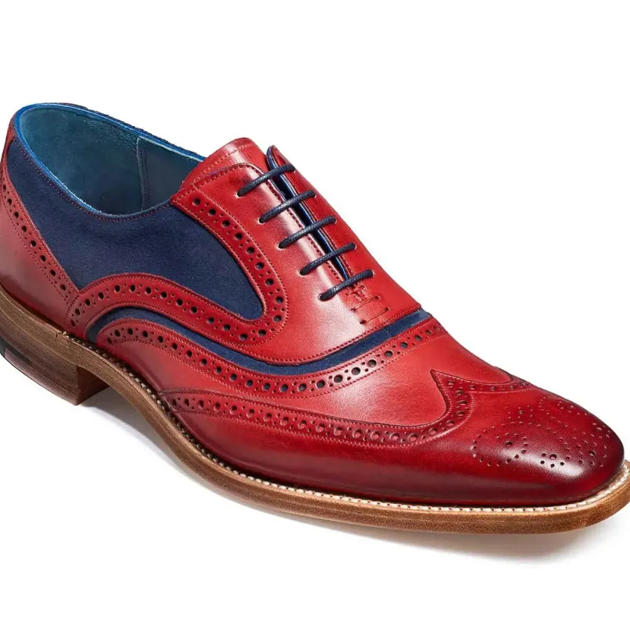 Barker Shoes BARKER McClean Shoes - Mens Brogue - Red Hand Painted & Navy Suede