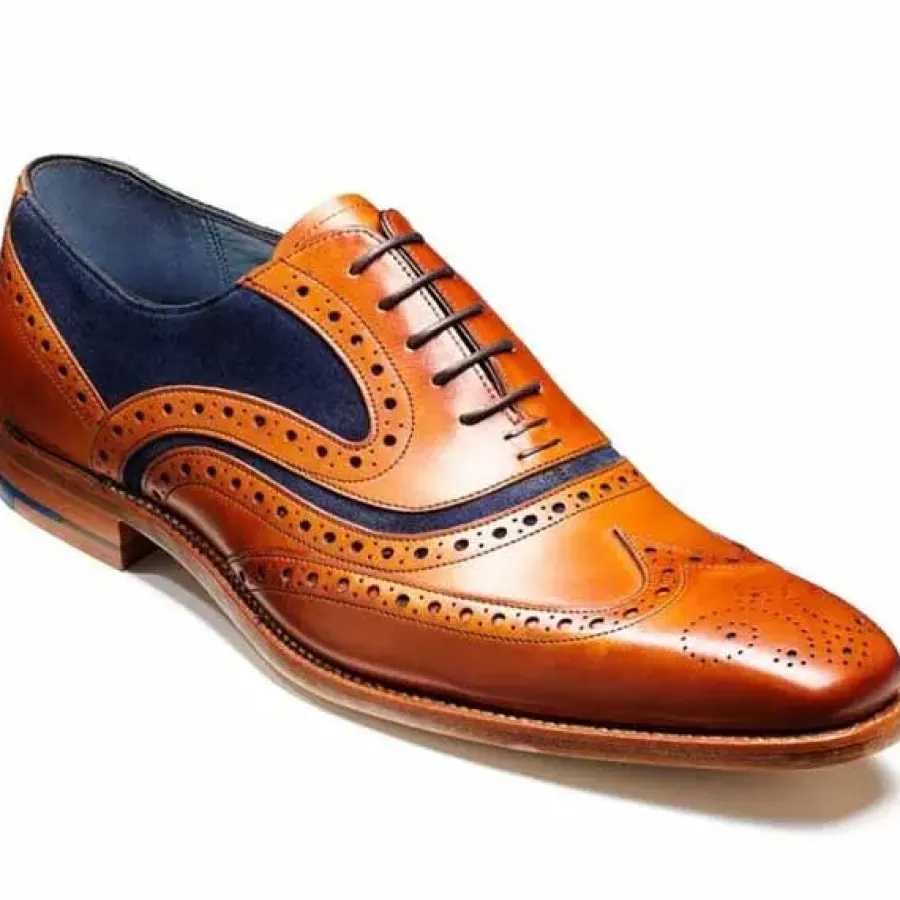 Barker Shoes BARKER McClean Shoes - Mens Brogue - Cedar Calf & Blue Suede