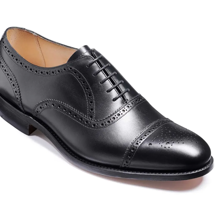 Barker Shoes BARKER Mirfield Shoes - Mens Oxford Semi Brogue - Black Calf