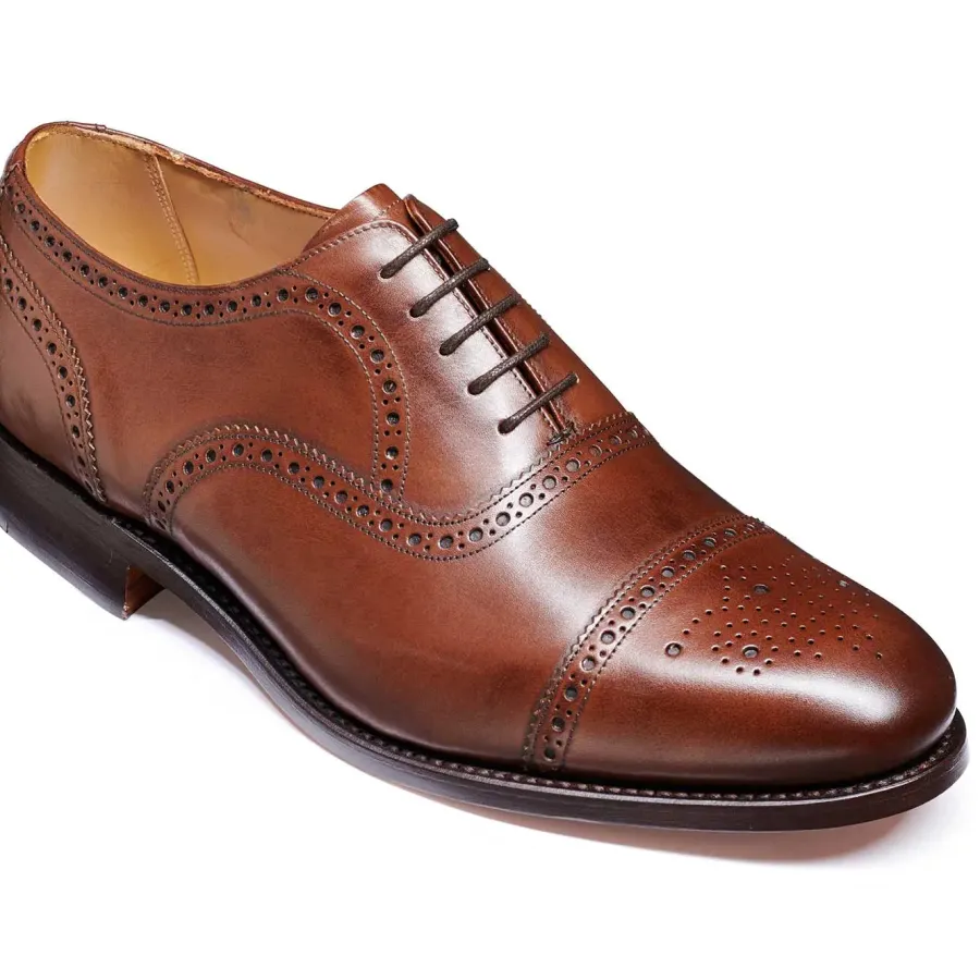 Barker Shoes BARKER Mirfield Shoes - Mens Oxford Semi Brogue - Dark Walnut Calf