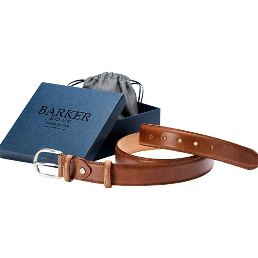 Barker Shoes BARKER Plain Leather Belt - Mens - Brown Hand Painted