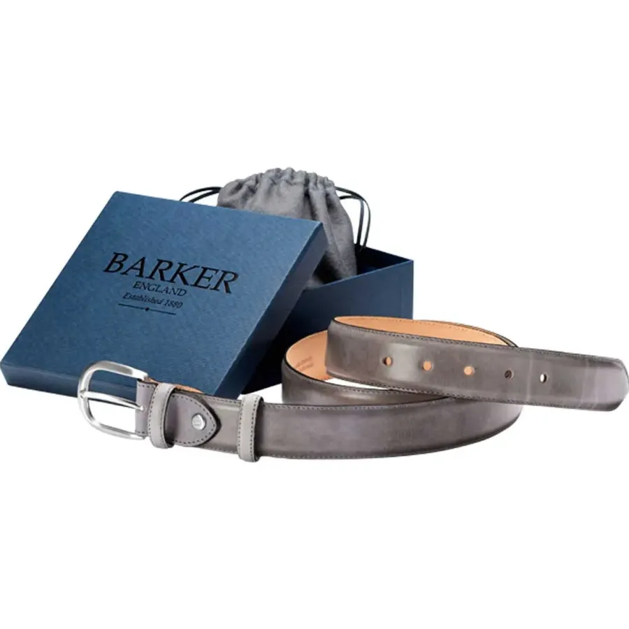 Barker Shoes BARKER Plain Leather Belt - Mens - Grey Hand Painted