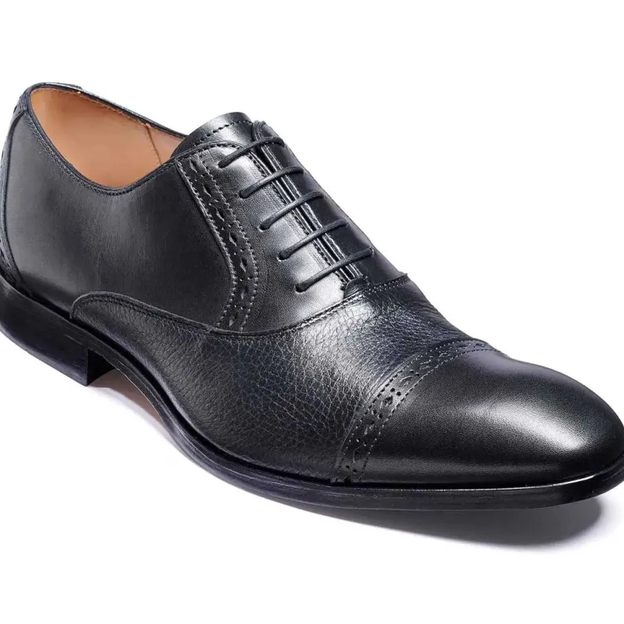 Barker Shoes BARKER Ramsgate Shoes - Mens Oxford Toe Cap - Black Calf & Black Deers