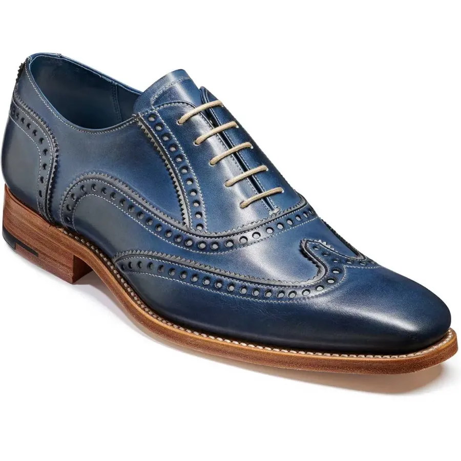 Barker Shoes BARKER Spencer Shoes - Mens Brogue - Navy & Grey Handpainted