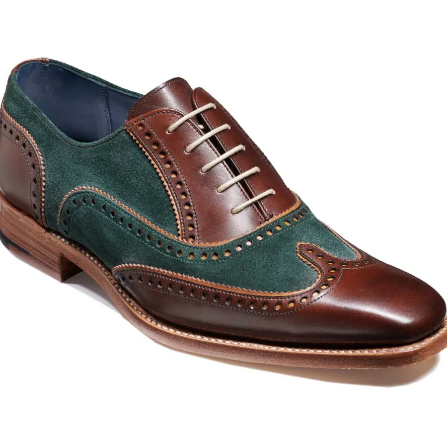 Barker Shoes BARKER Spencer Shoes - Mens Brogue - Walnut Calf & Green Suede