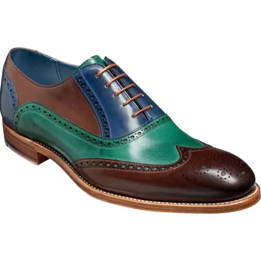 Barker Shoes BARKER Valiant Shoes - Mens Brogues - Ebony, Green & Blue Hand Painted