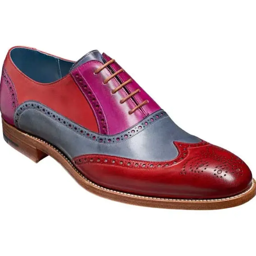 Barker Shoes BARKER Valiant Shoes - Mens Brogues - Red, Grey & Purple Hand Painted