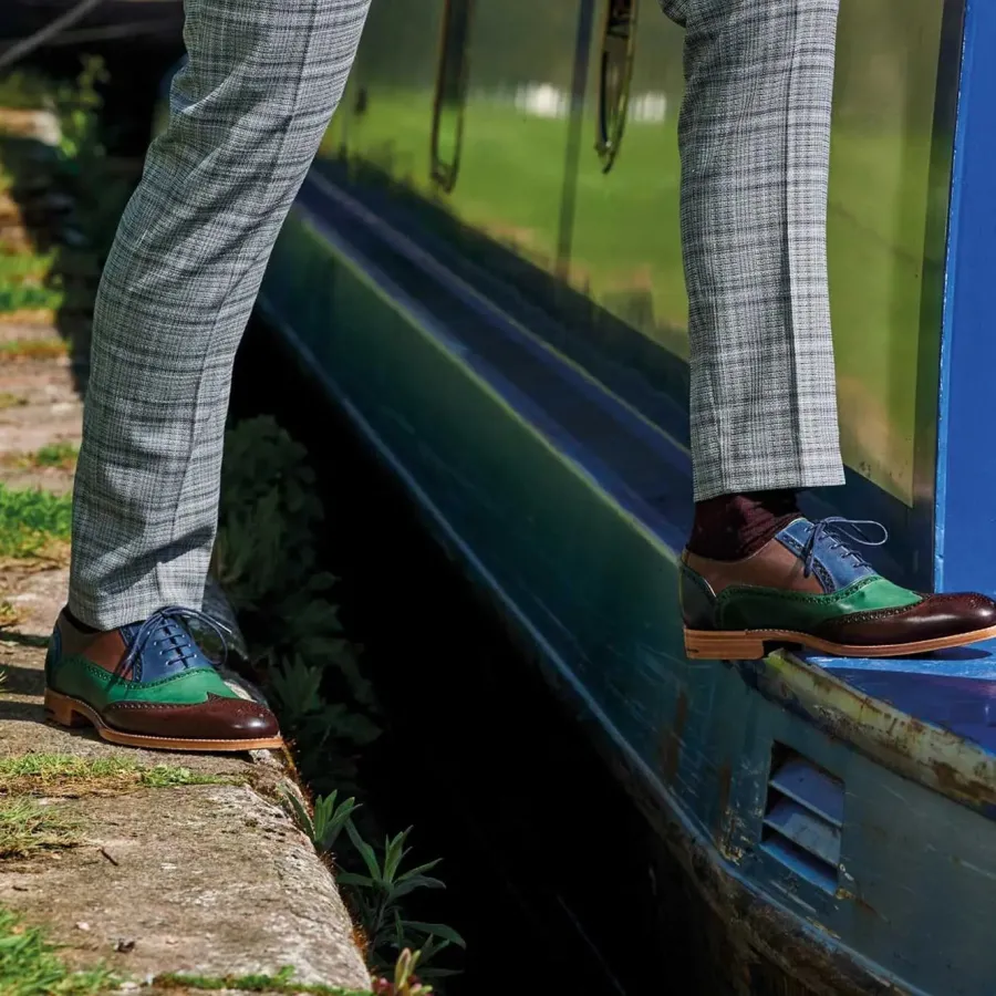 barker_valiant_shoes__men_1-2.webp Barker Shoes BARKER Valiant Shoes - Mens Brogues - Ebony, Green & Blue Hand Painted