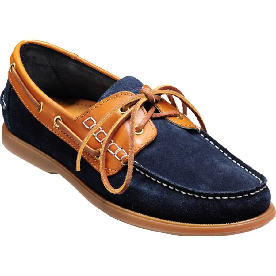 Barker Shoes BARKER Wallis Deck Shoes - Mens - Navy Blue Suede / Cedar Collar