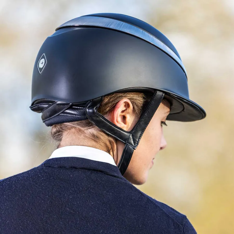charles_owen_halo_riding__1-2.webp Charles Owen Halo Riding Hat - Matt Black & Platinum