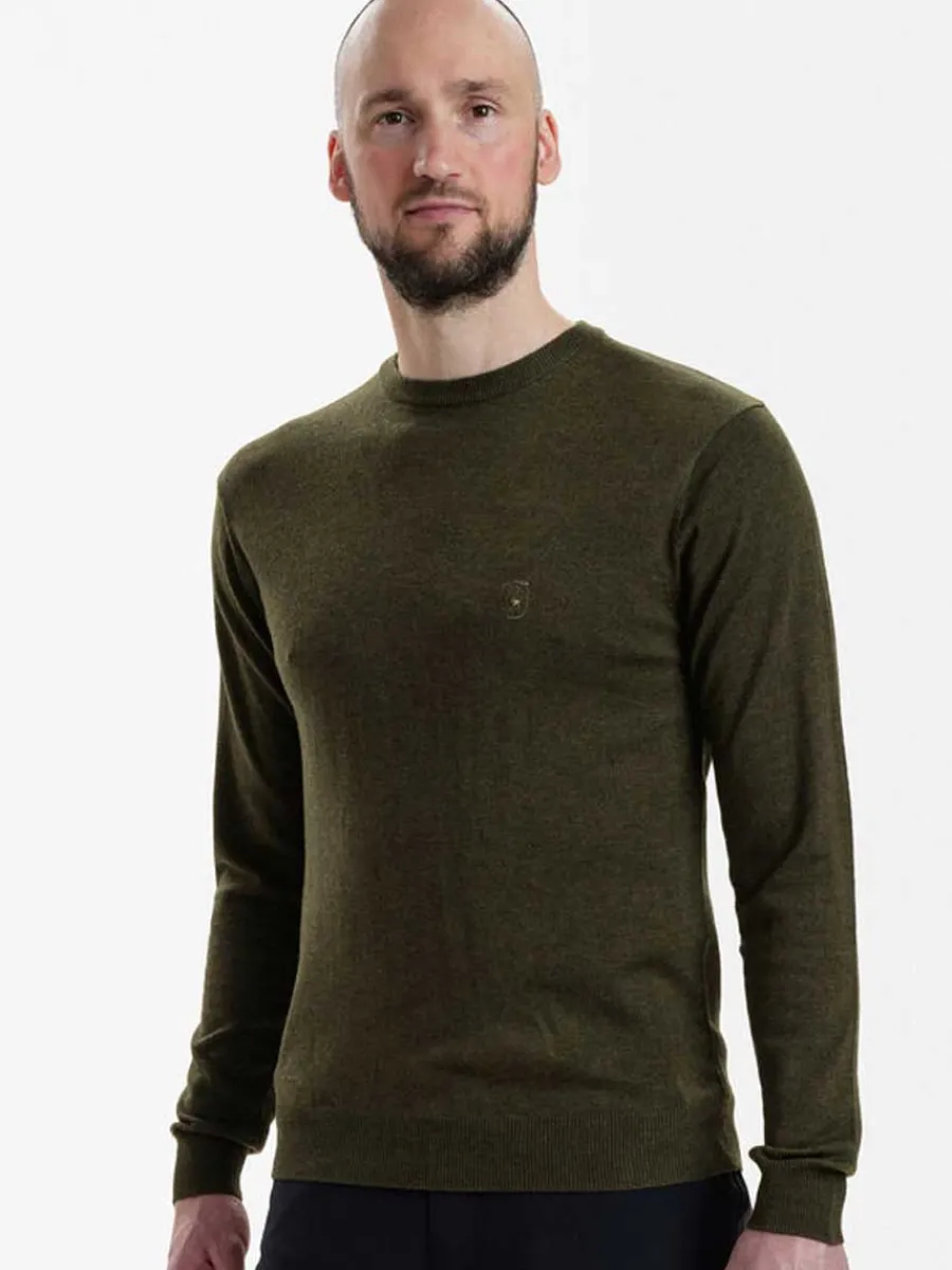 Deerhunter Kingston Knit O-Neck Jumper - Mens - Green Melange
