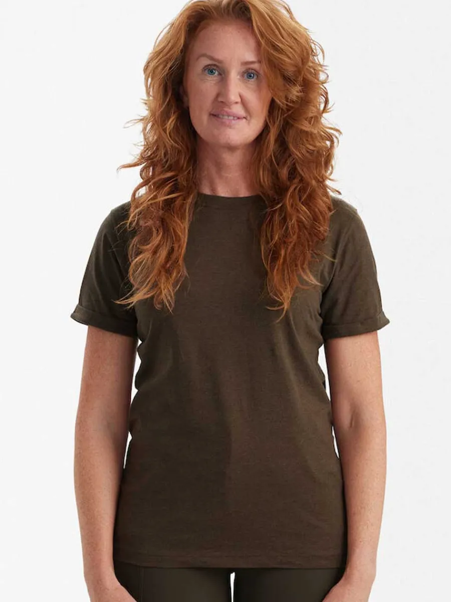 Women Deerhunter Ladies Basic T-Shirt 2 Pack - Brown Leaf Melange