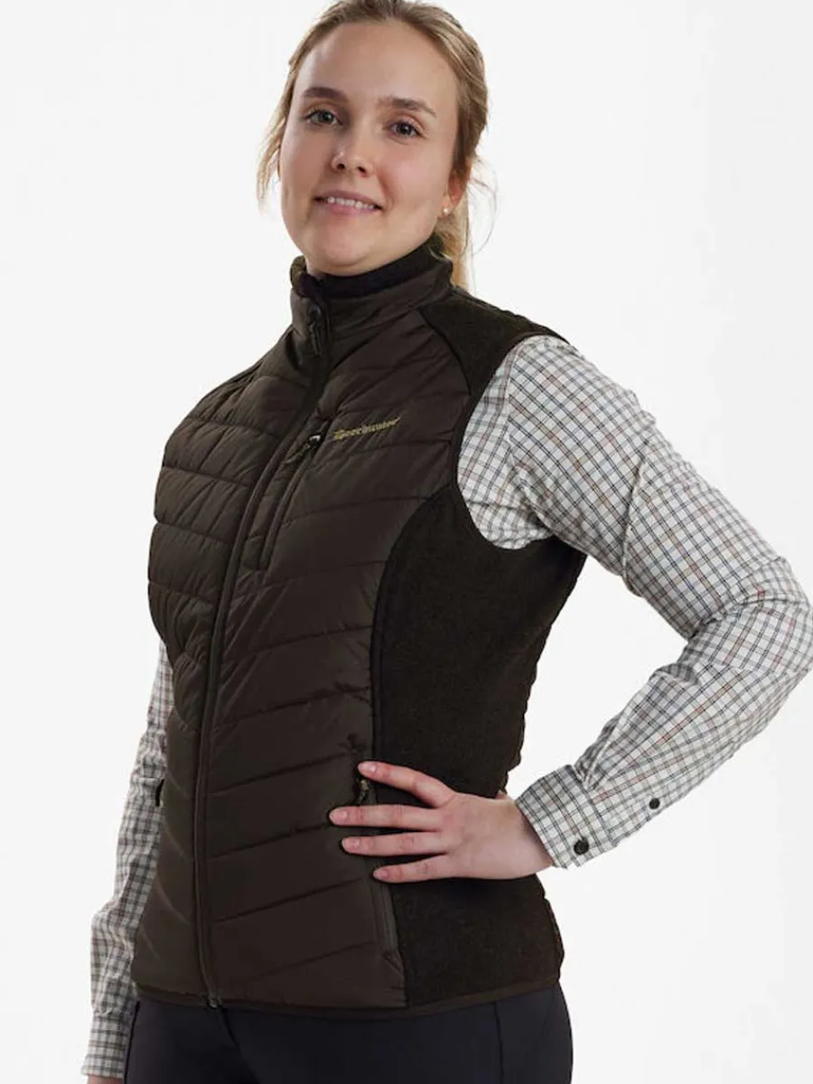 Women Deerhunter Lady Caroline Padded Waistcoat with Knit - Brown Leaf