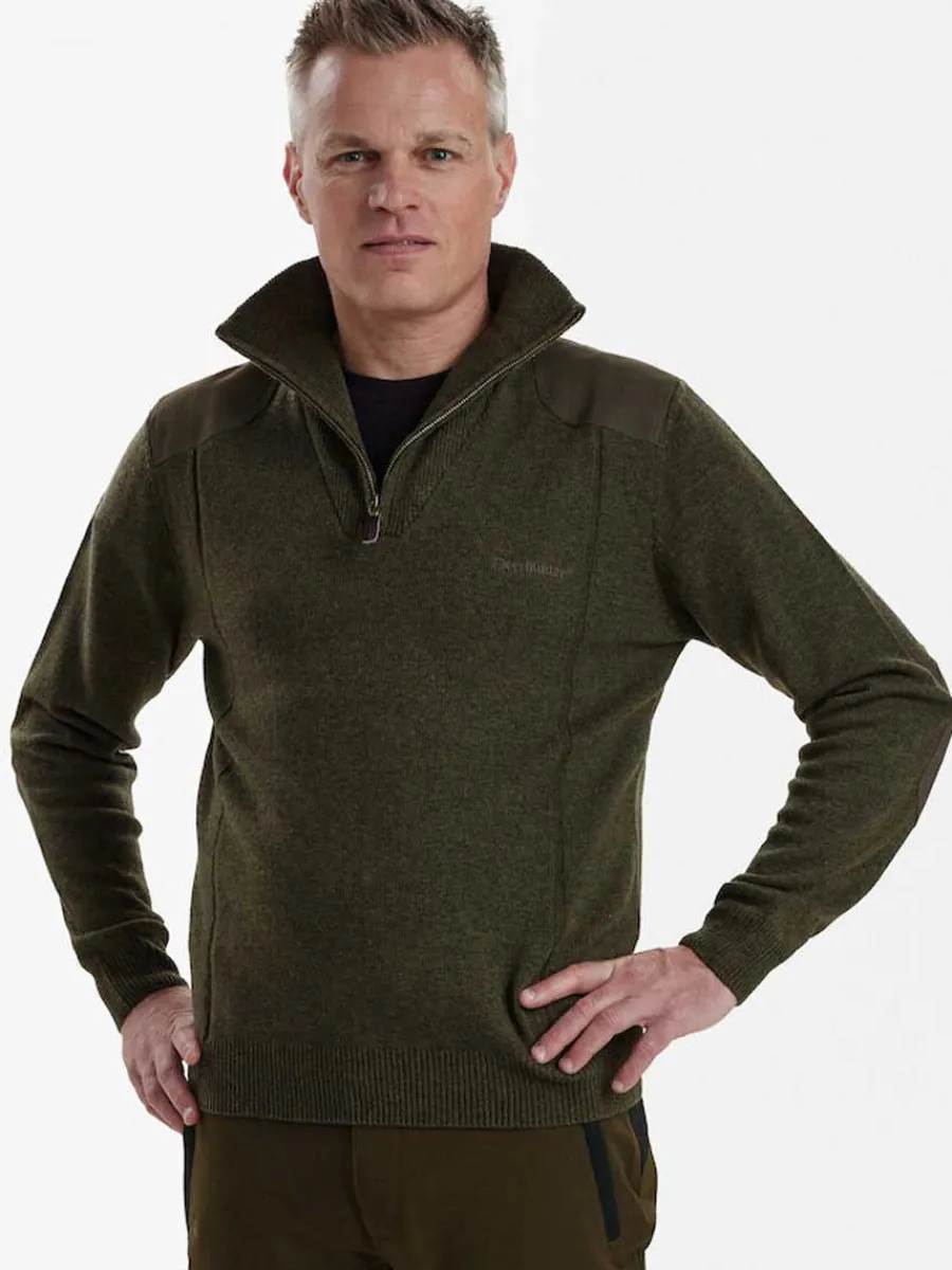 Deerhunter Sheffield Knit Zip-Neck Jumper - Mens - Green Melange