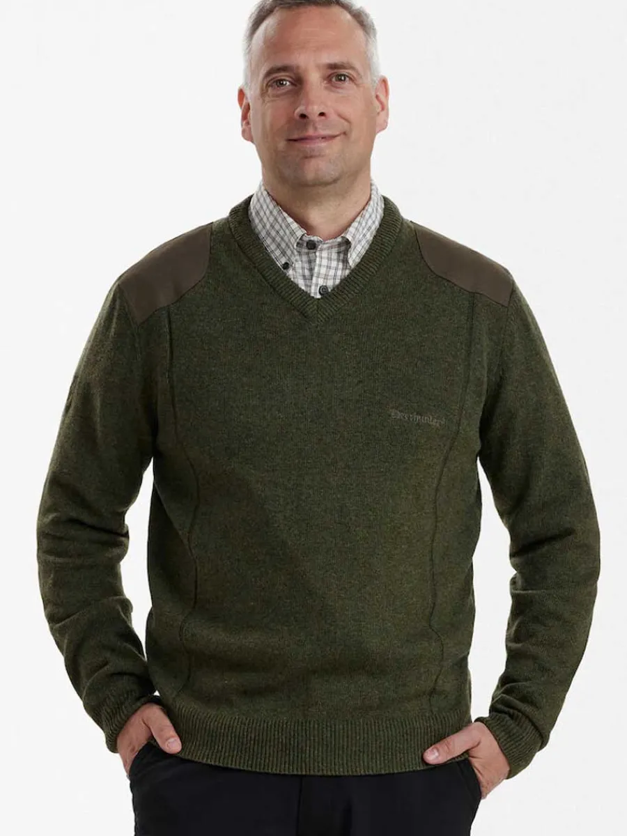 Deerhunter Sheffield Knit V-Neck Jumper - Mens - Green Melange