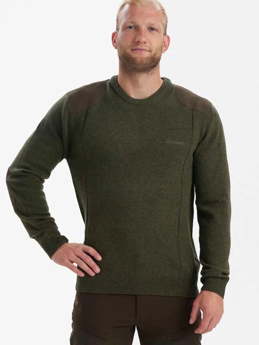 Deerhunter Sheffield Knit O-Neck Jumper - Mens - Green Melange
