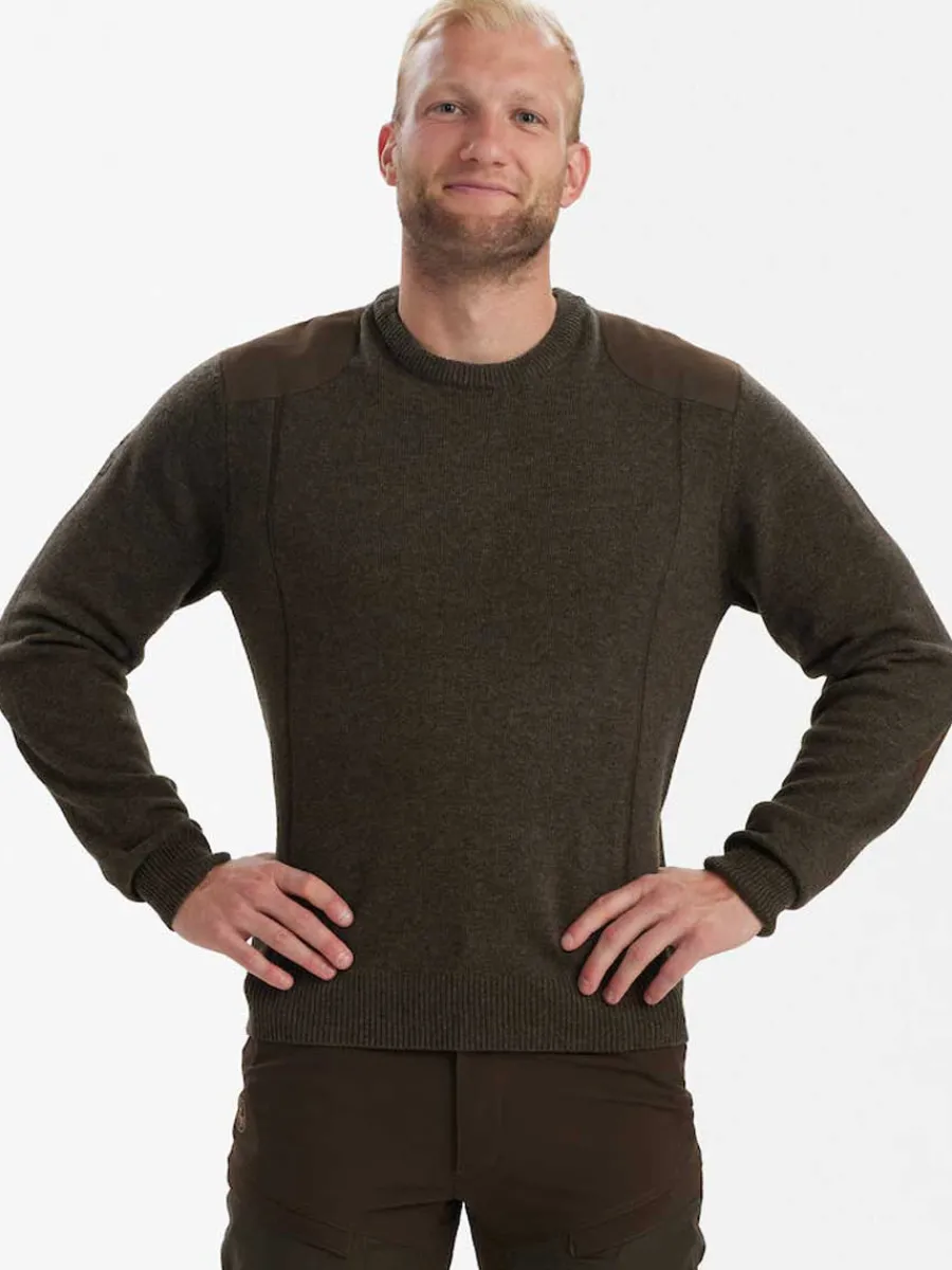 Deerhunter Sheffield Knit O-Neck Jumper - Mens - Dark Elm