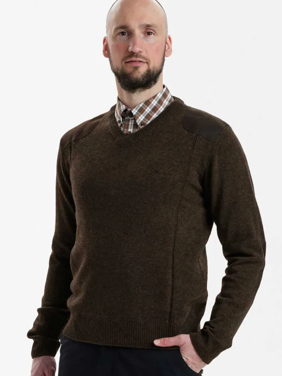 Deerhunter Sheffield Knit V-Neck Jumper - Mens - Dark Elm