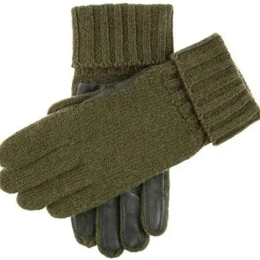 Dents Browning Knitted Shooting Gloves With Leather Palm - Mens - Oliv