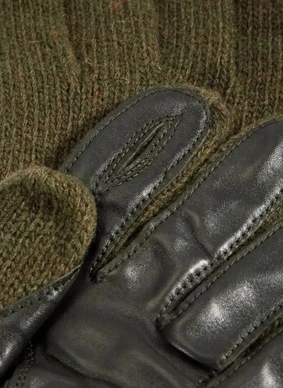 Dents Browning Knitted Shooting Gloves With Leather Palm - Mens - Oliv