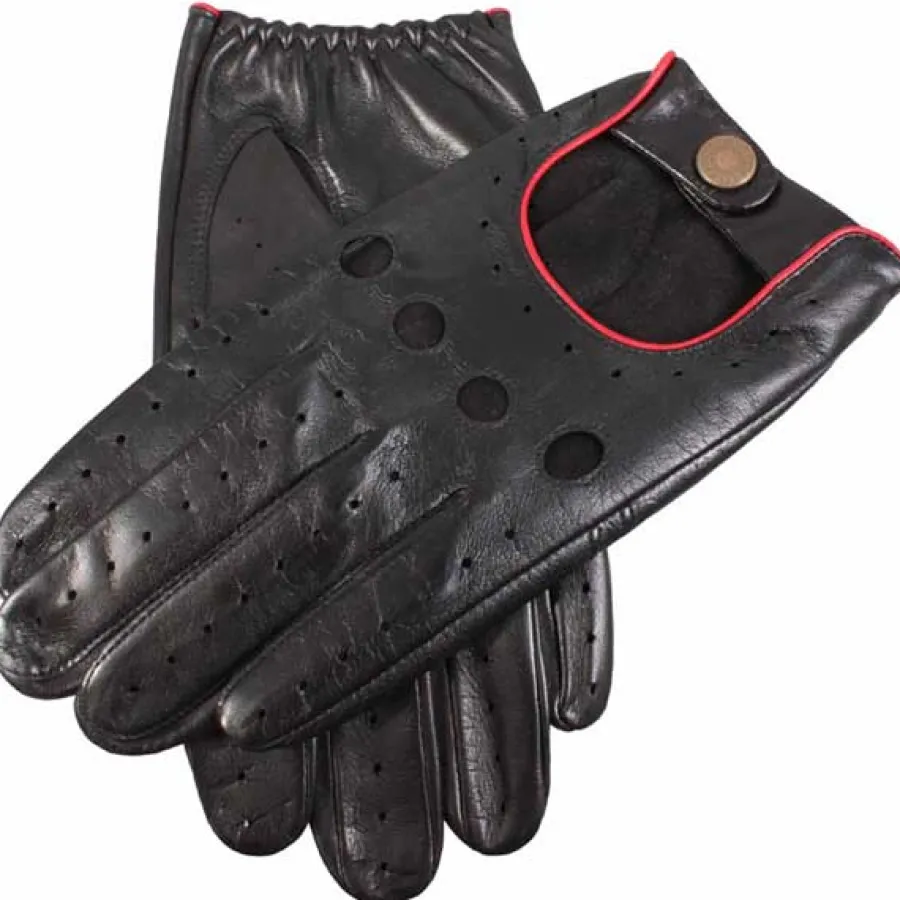 Dents Delta Leather Driving Gloves - Mens Unlined - Black & Berry