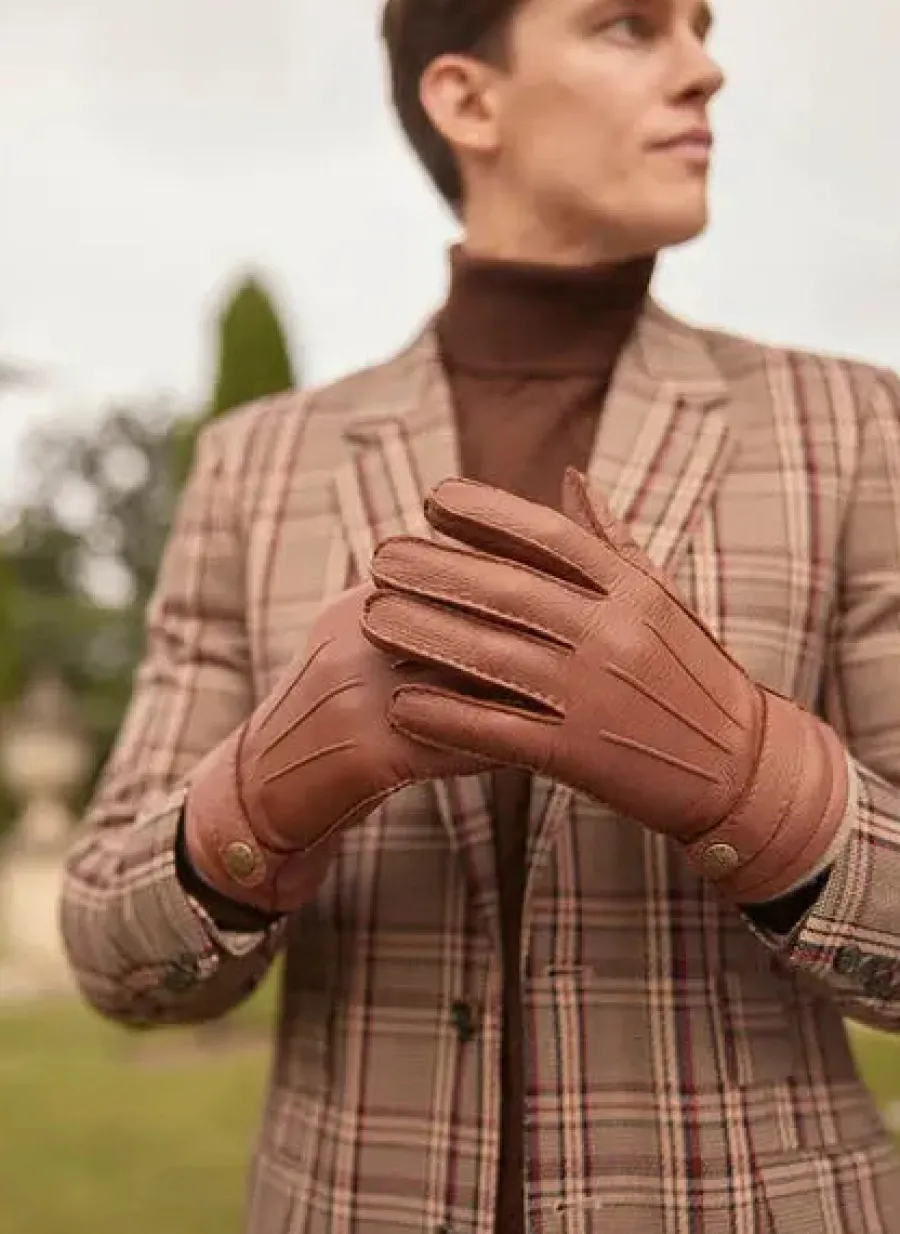 Dents Gloucester Cashmere-Lined Deerskin Leather Gloves with Cashmere